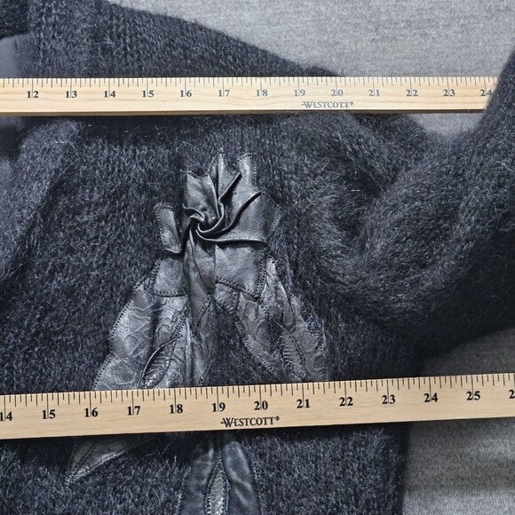 Handmade Cardigan Womens L Black Wool Blend Embellished Lined LS Whimsigoth Art - Picture 3 of 16